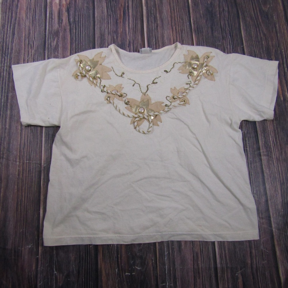 Vintage Cactus California T-Shirt Womens One Size Embroidered Beaded Granny Core